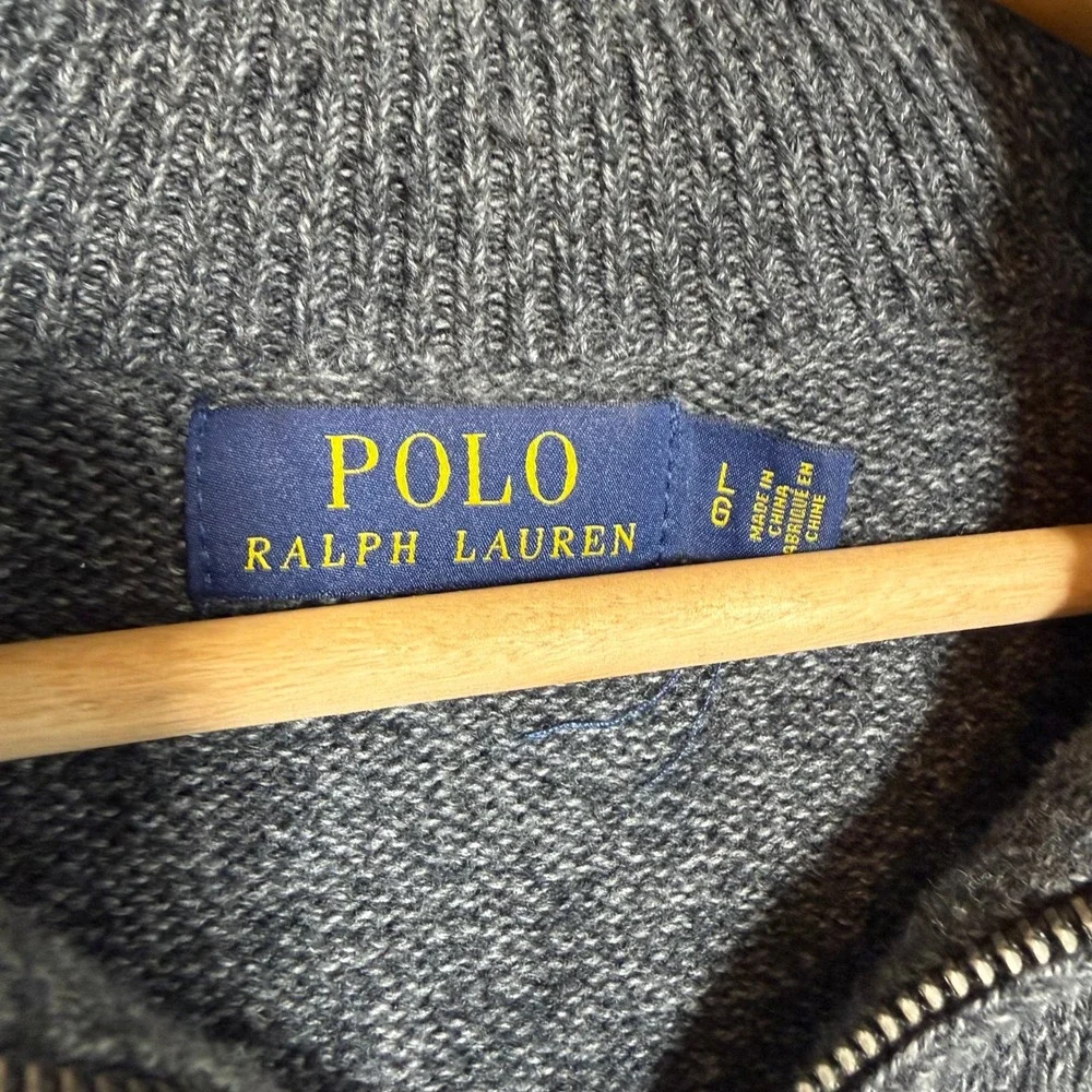 Polo Ralph Lauren Quarter Zip Sweater Grey Cotton Pony Logo Classic Preppy Large